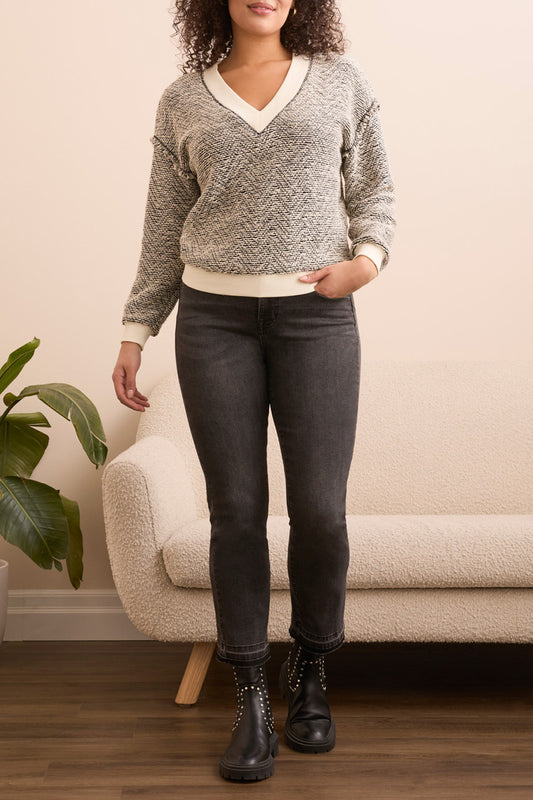 Tribal V-Neck Cotton Blend Sweater