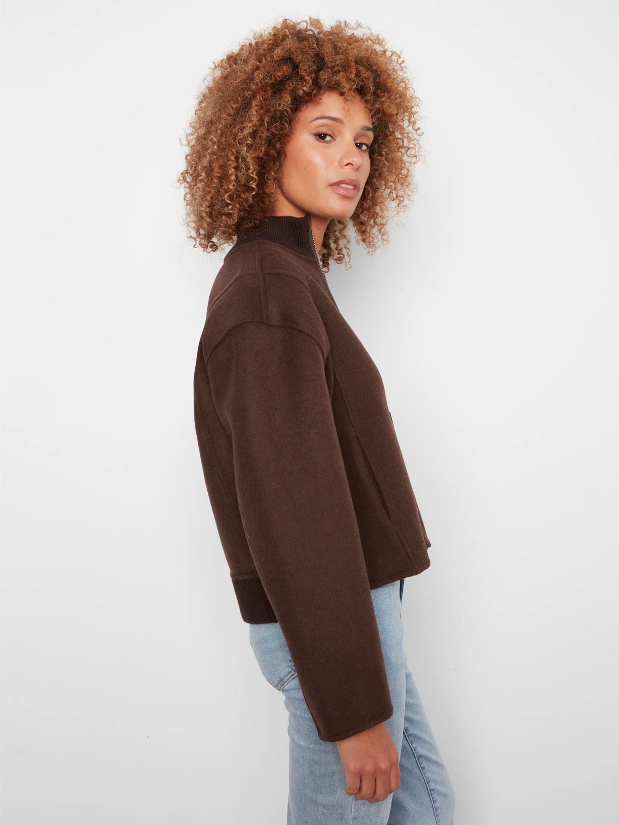 Charlie B Wool Bomber Jacket Coffee