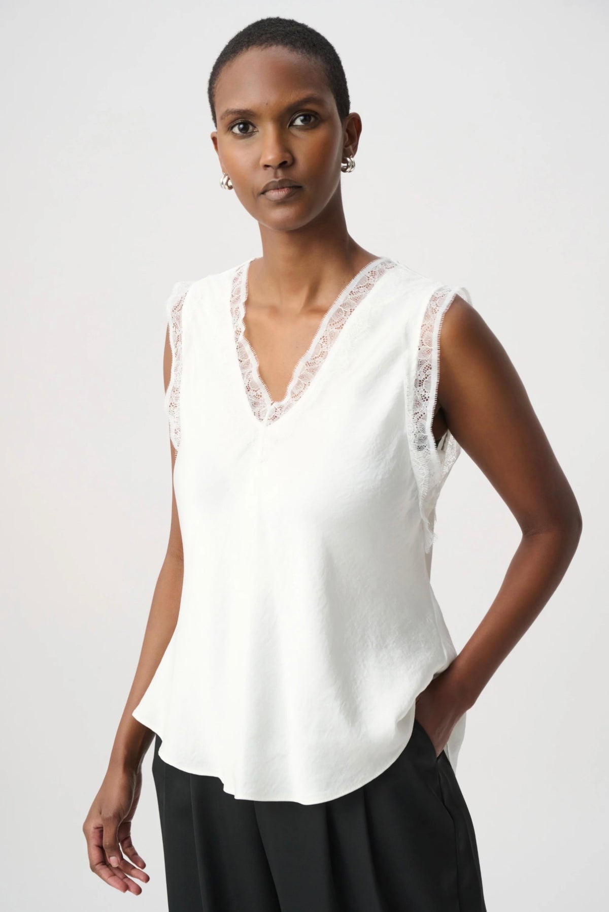 Joseph Ribkoff Recycled Satin Sleeveless Top Winter White 264175