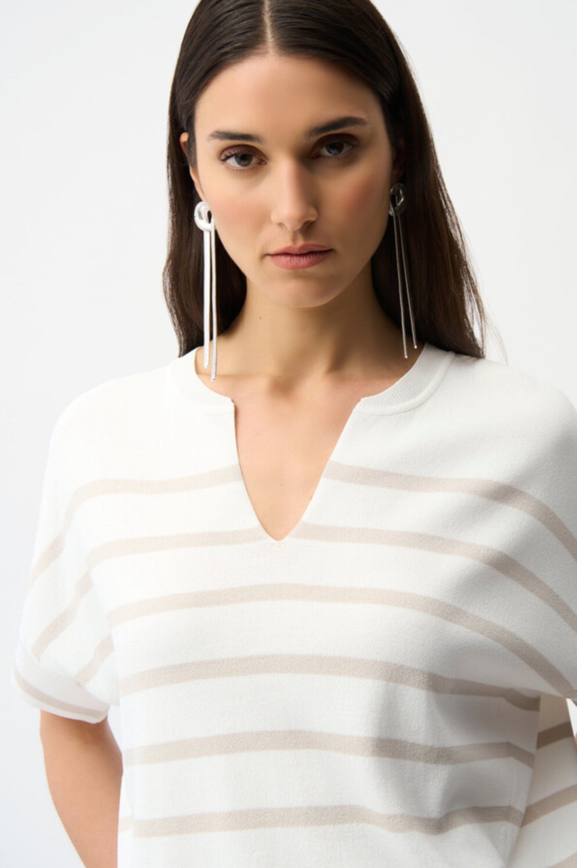 Joseph Ribkoff Striped V-neck Pullover Moonstone 261921