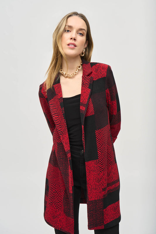 Sweater Knit Patchwork Print Long Blazer
243309