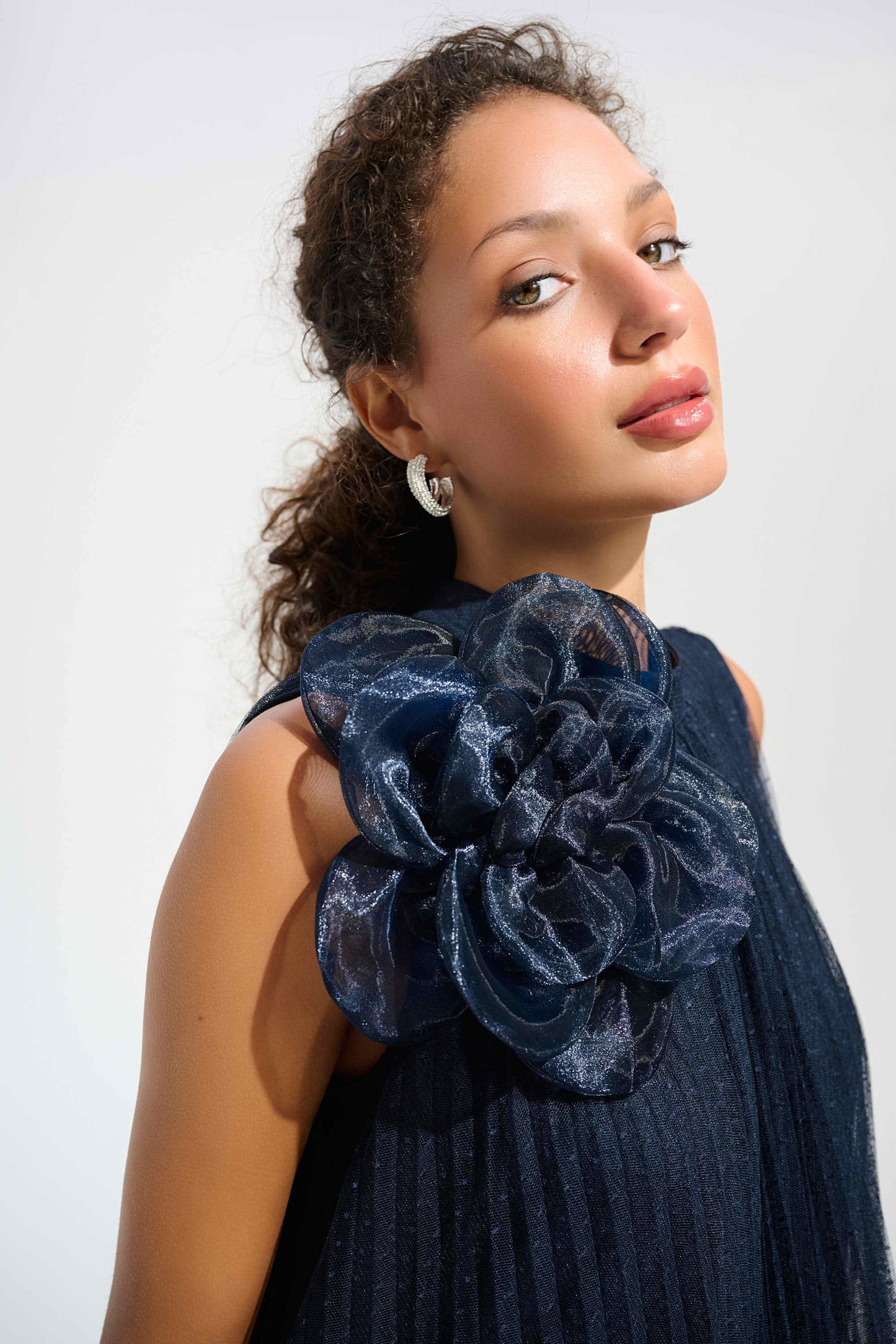 Joseph Ribkoff Mesh And Lace A-Line Dress With Organza Flower Detail 261737