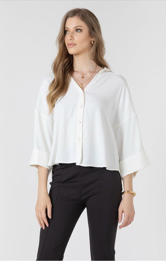 Black Tape Cuffed Button Front Blouse