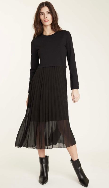 Pistache Black Pleated Bottom Dress