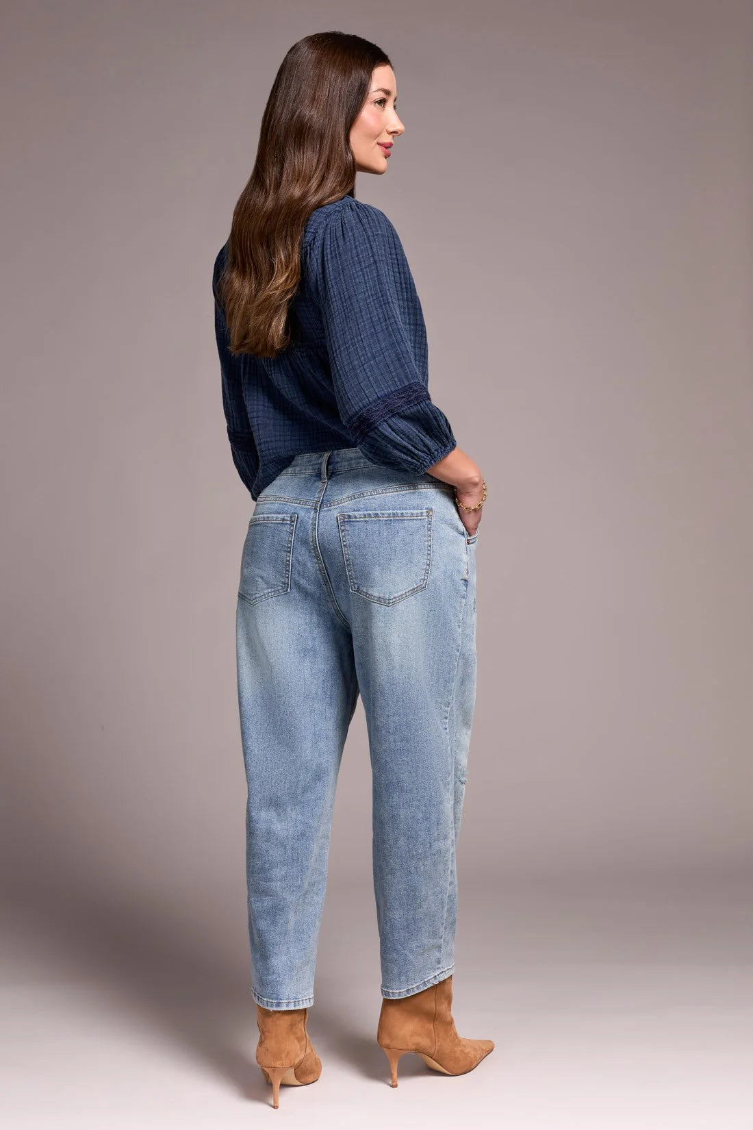 Tribal Audrey Distressed Barrel Jeans