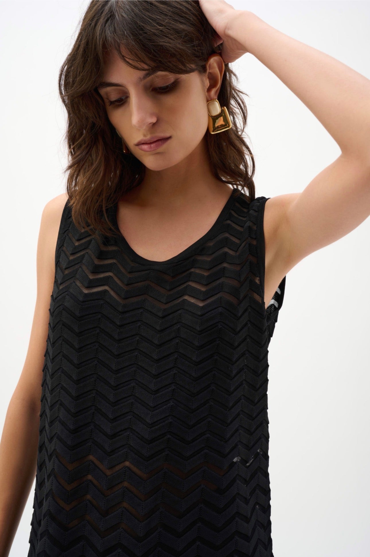 Joseph Ribkoff Viscose Jacquard Knit Chevron Stitch Relaxed Tunic Top 262932
