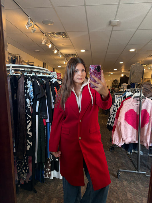 Tribal Soft Knit Removable Hood Coat Rouge