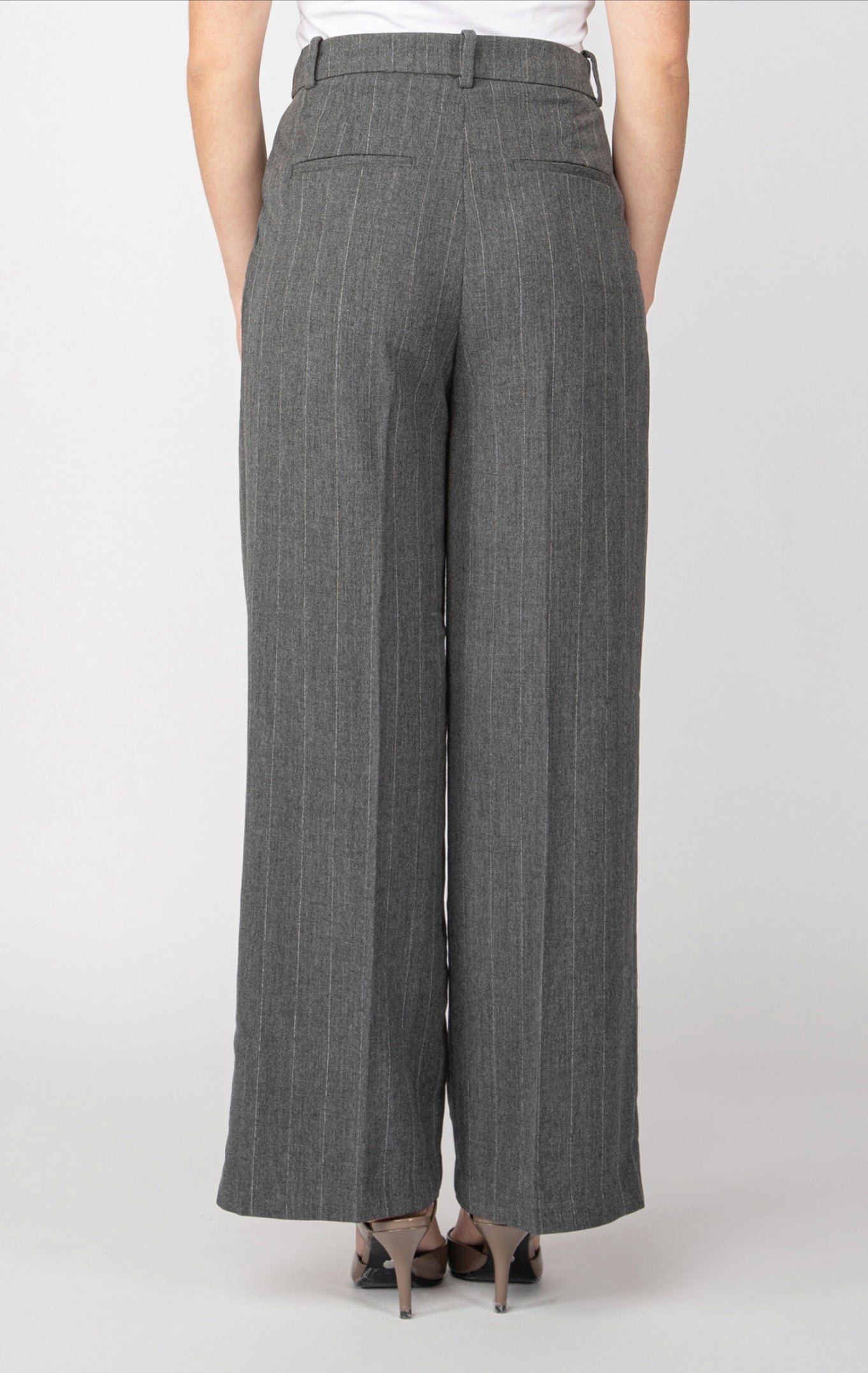 Black Tape Pinstripe Wide Leg Trousers