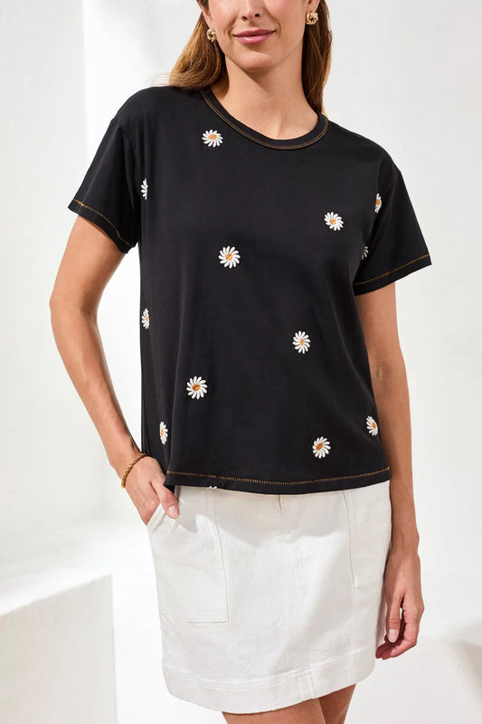 Tribal Embroidered Daisy Crew Neck Top