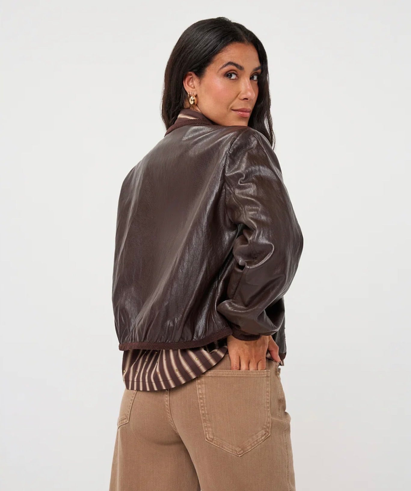Esqualo Faux Leather Bomber Cacao