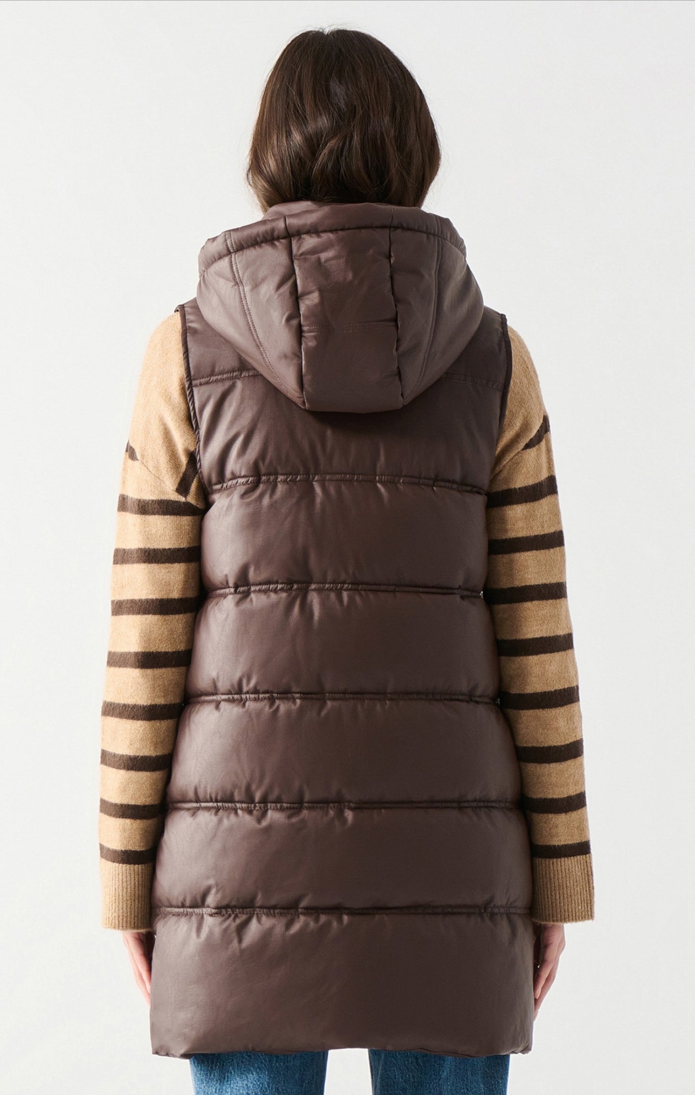 Dex Deep Brown Hooded Puffer Vest