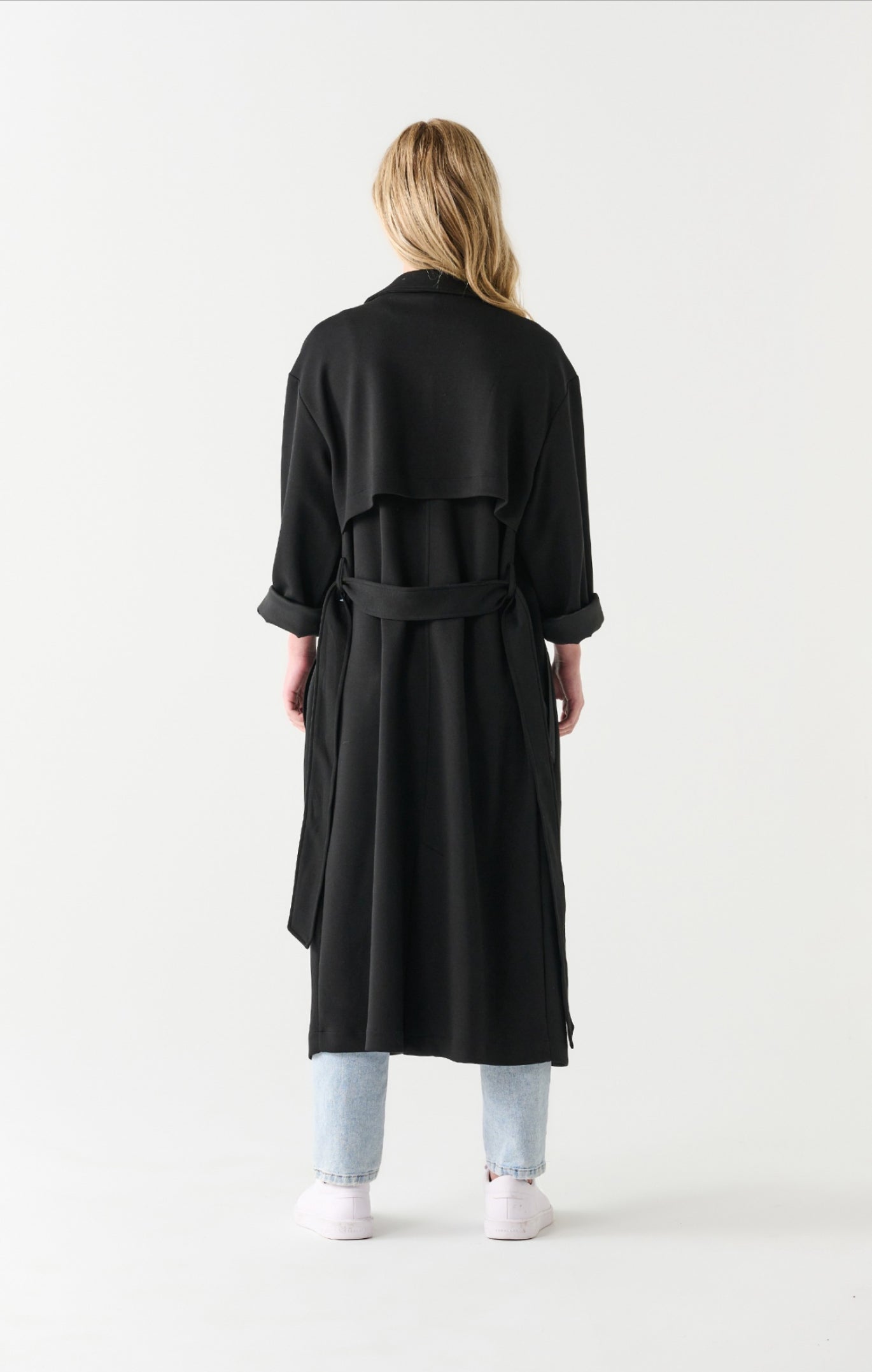 Dex Double Breasted Knit Trench Coat Black