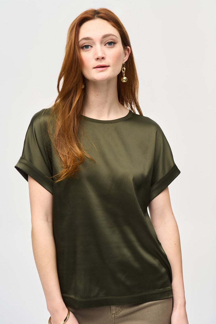 Joseph Ribkoff Satin Front Short Sleeve Top Green 243912