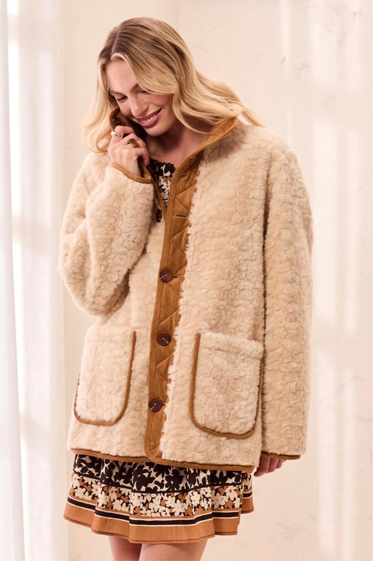 Tribal Reversible Faux Suede/Sherpa Funnel Neck Jacket