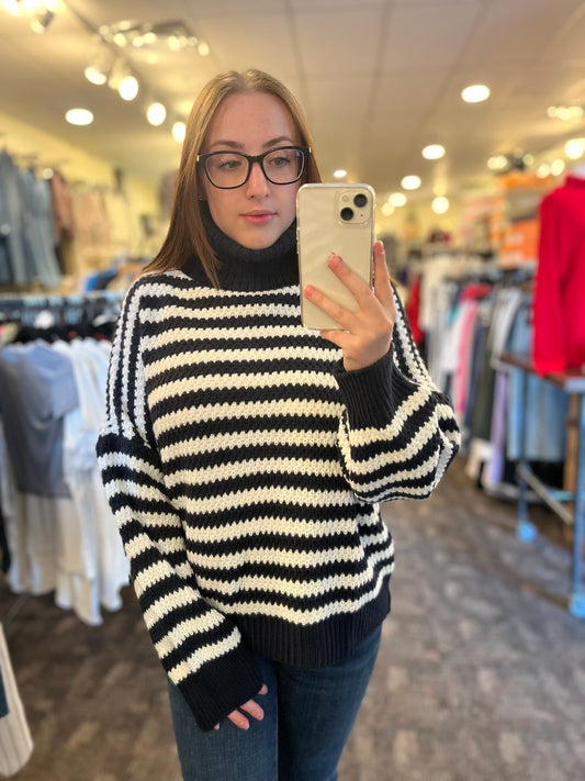 Pistache Navy and Cream Turtleneck