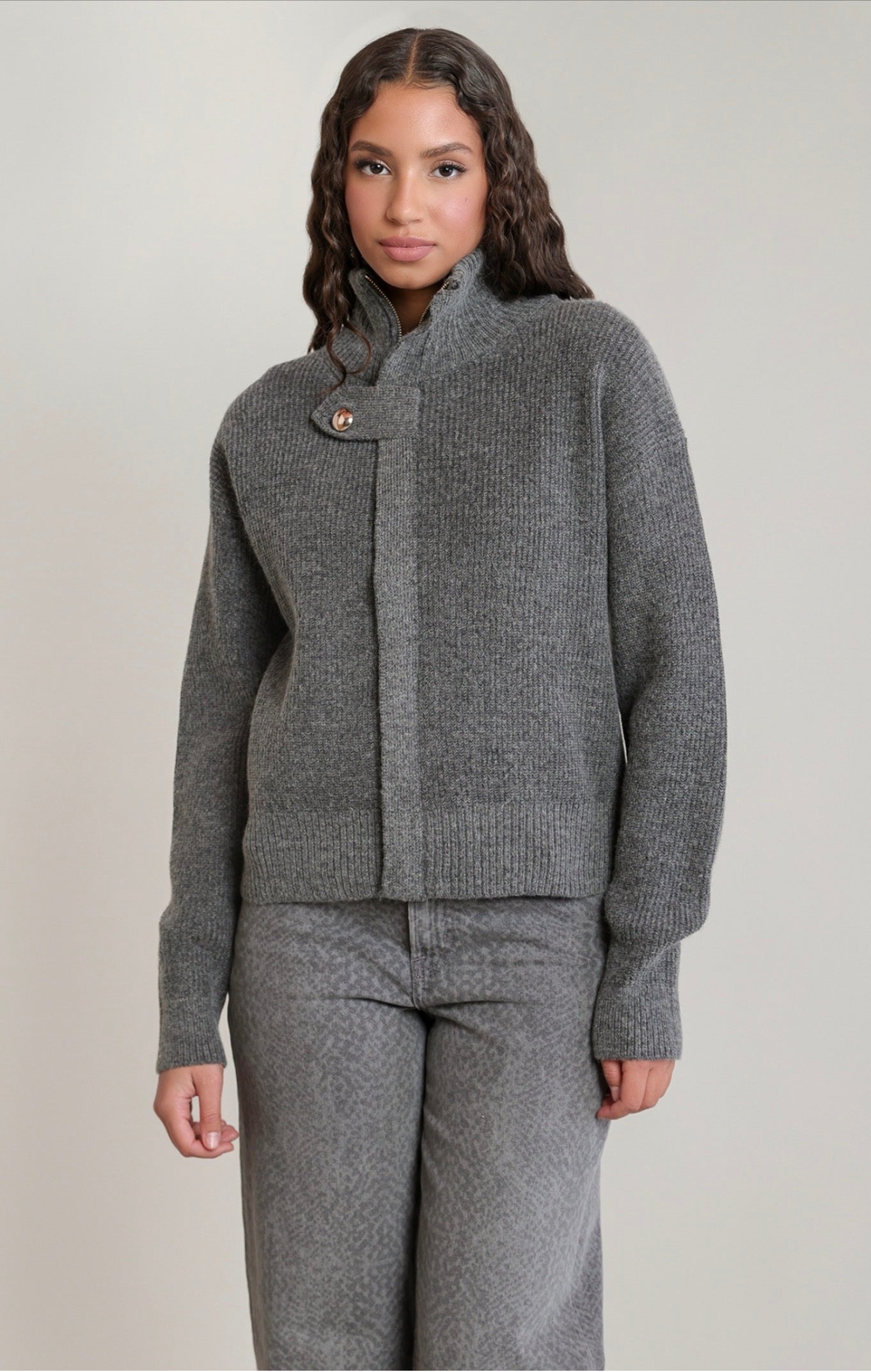 Dex Knit Zip Up Cardigan Dark Grey