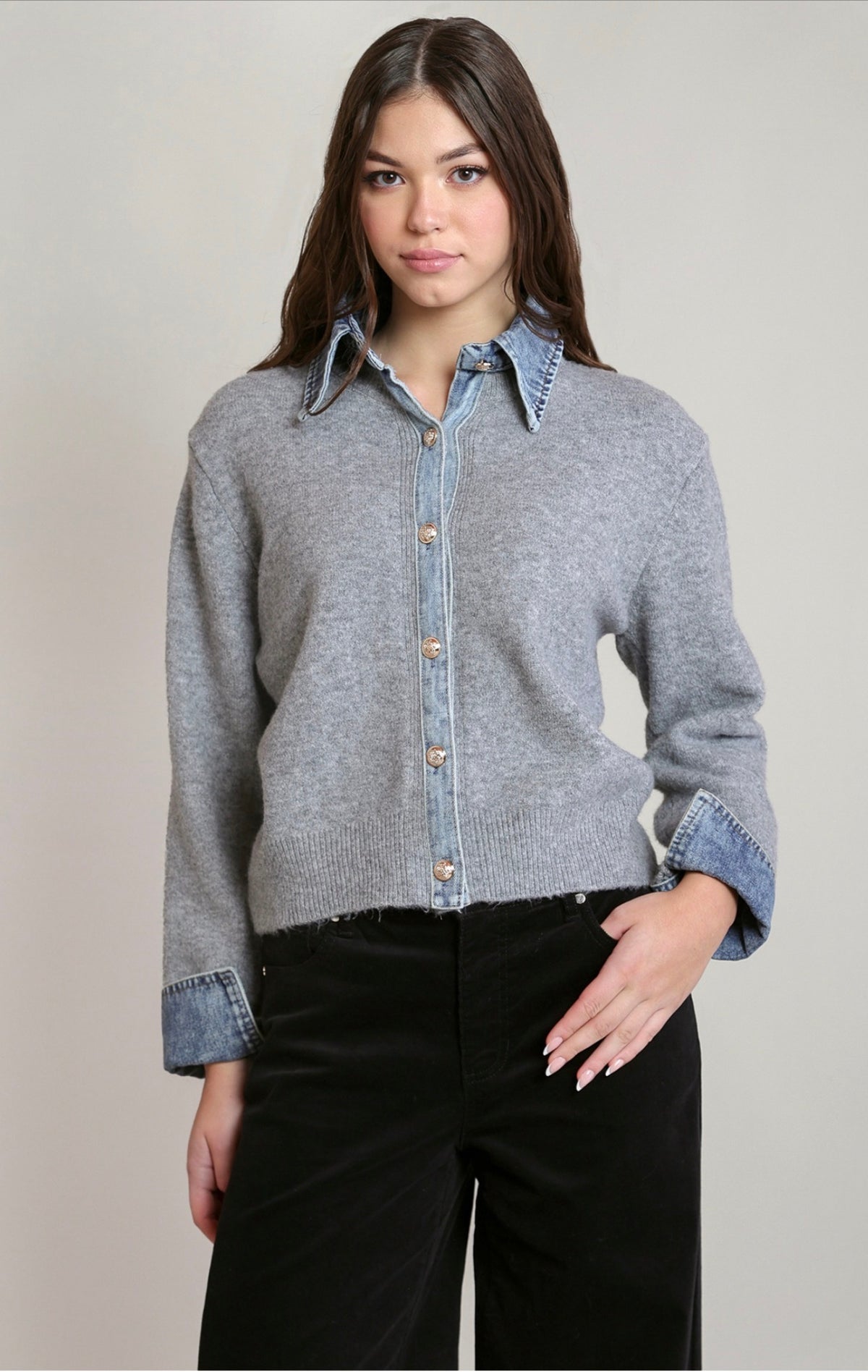 Dex Denim Trim Sweater Jacket