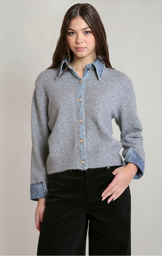 Dex Denim Trim Sweater Jacket
