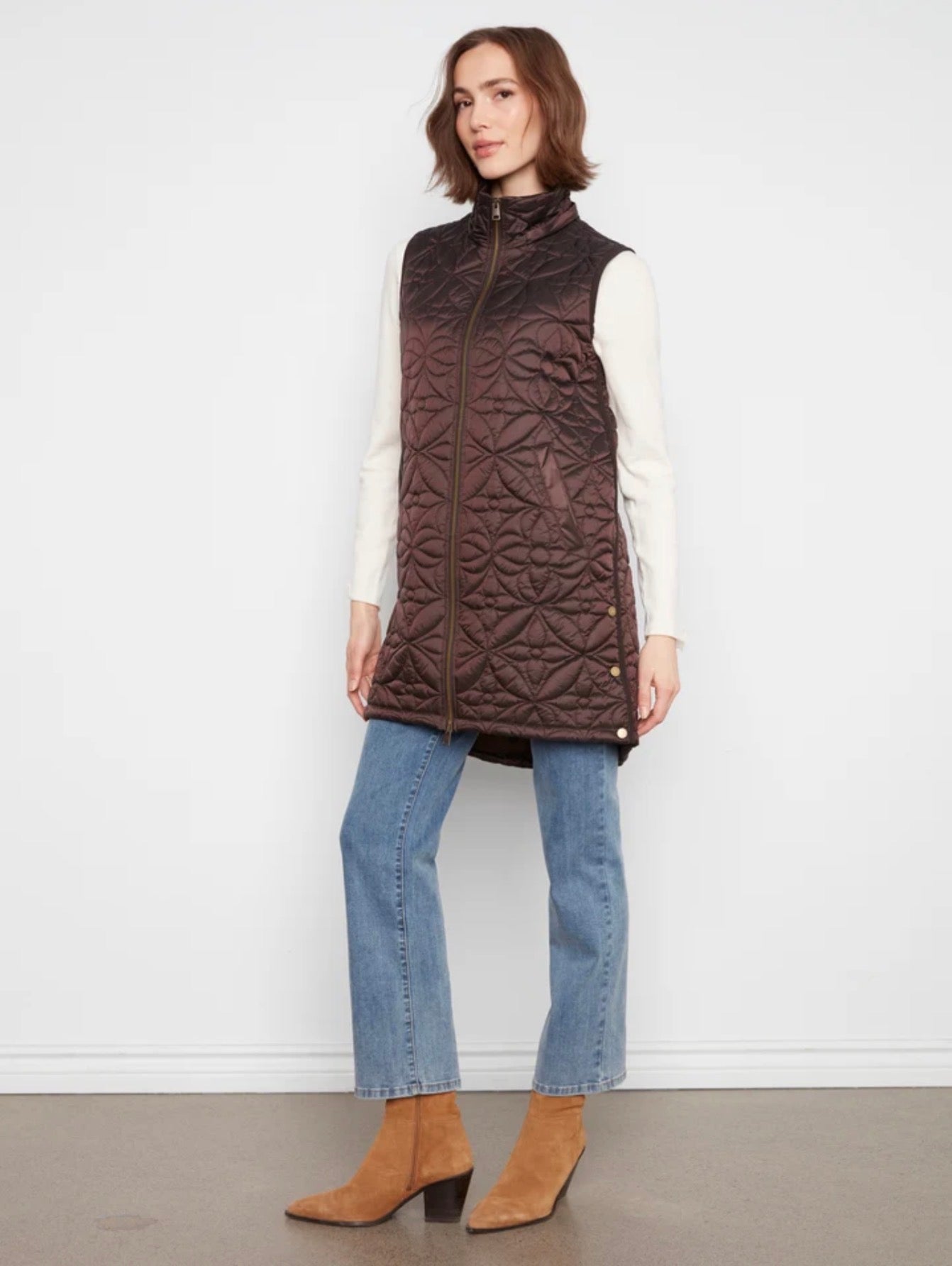 Charlie B Full Zip Puffer Vest Mocha