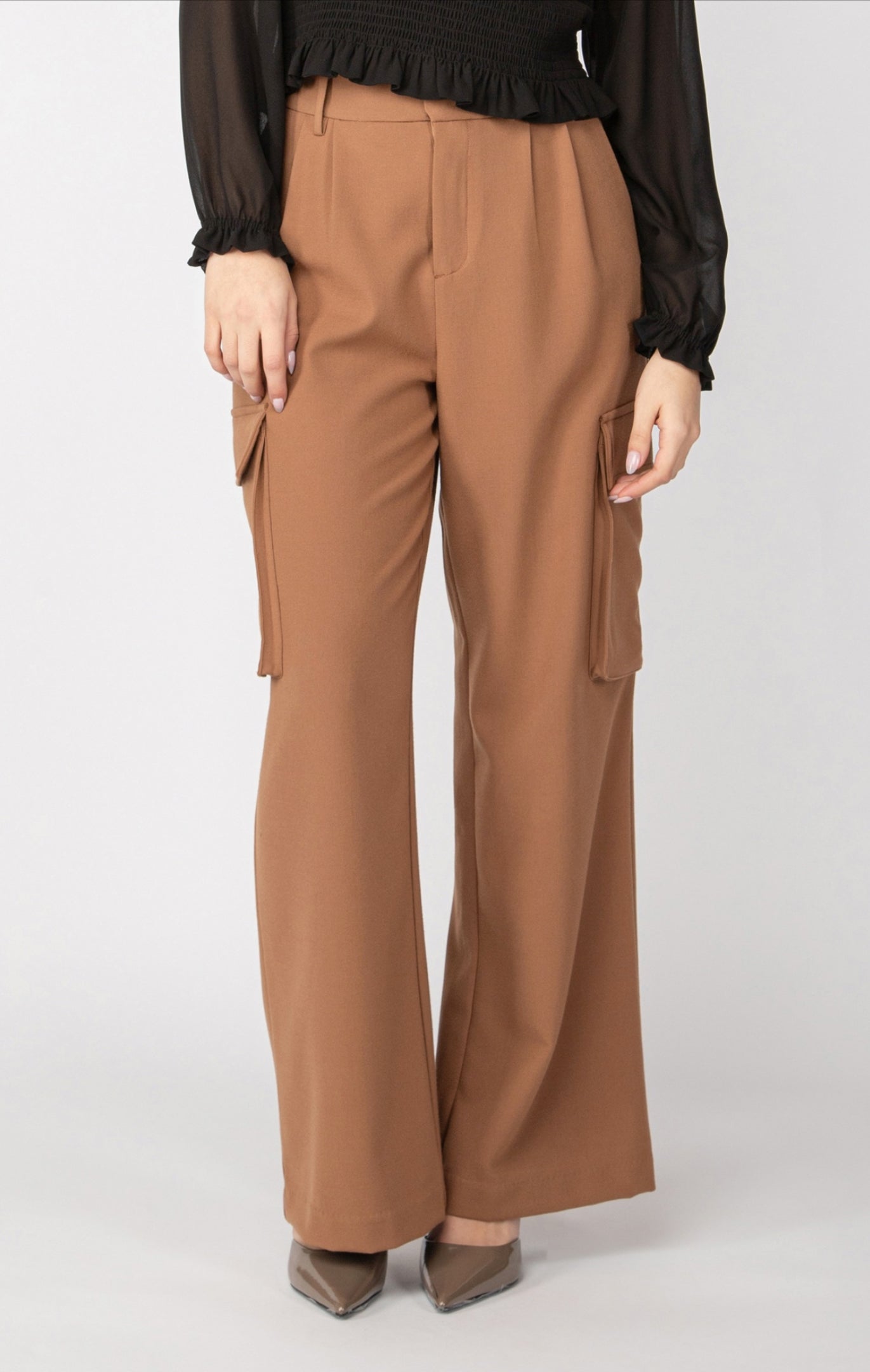 Dex Wide Leg Cargo Trousers Ginger