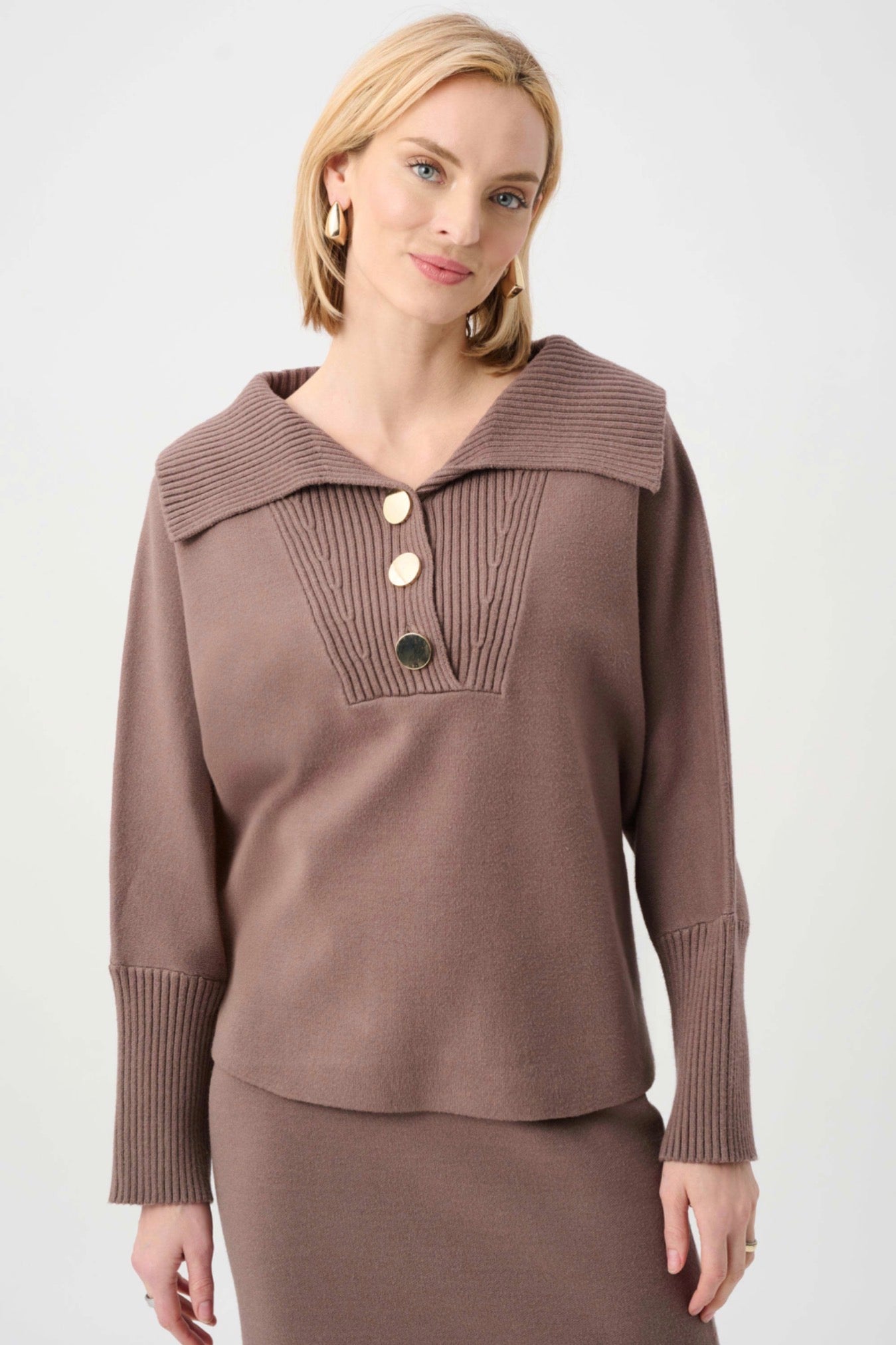 Joseph Ribkoff Brushed Viscose And Nylon Shawl-Neck Sweater Mink 263938