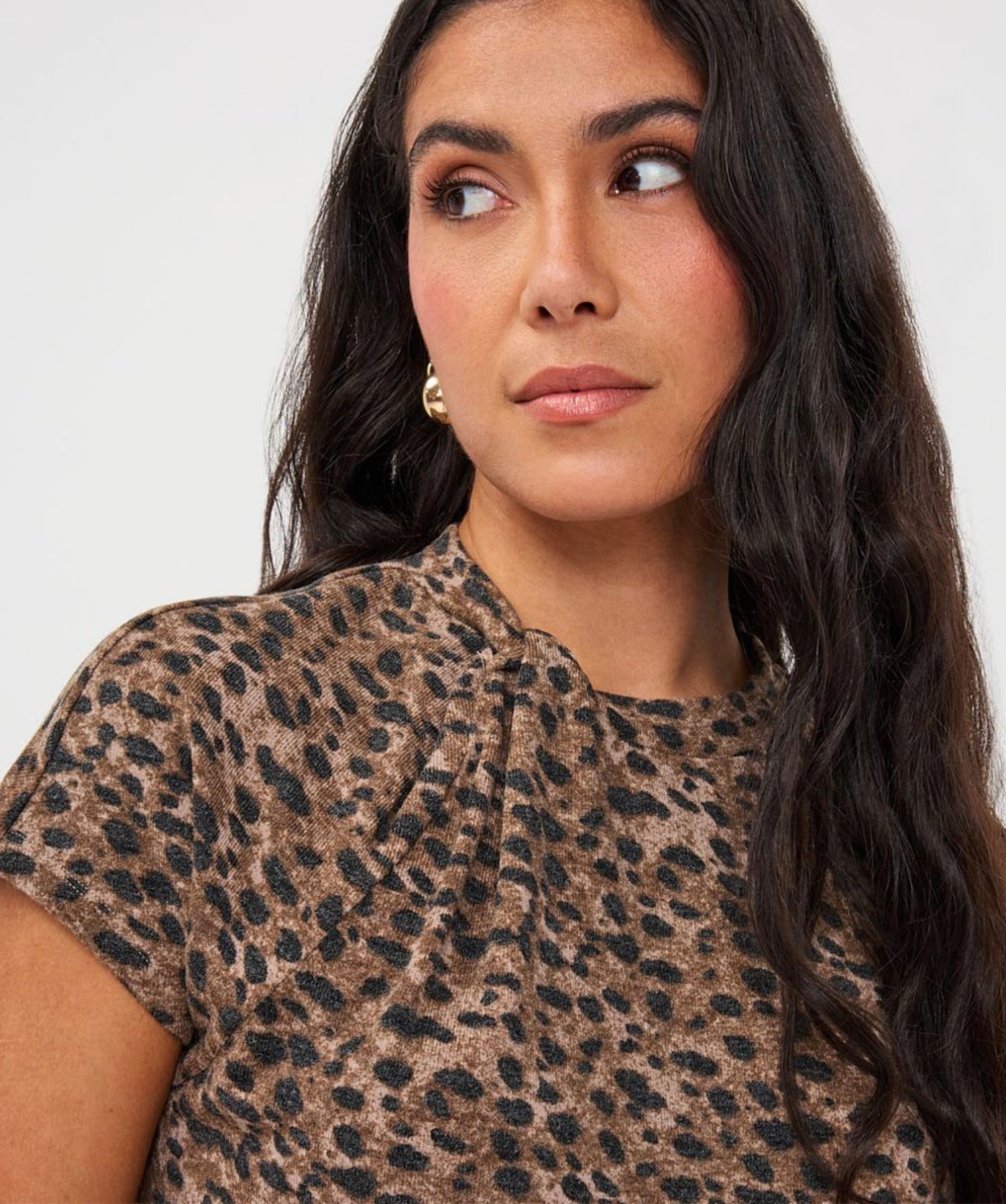 Esqualo Twist Shoulder Leopard Top