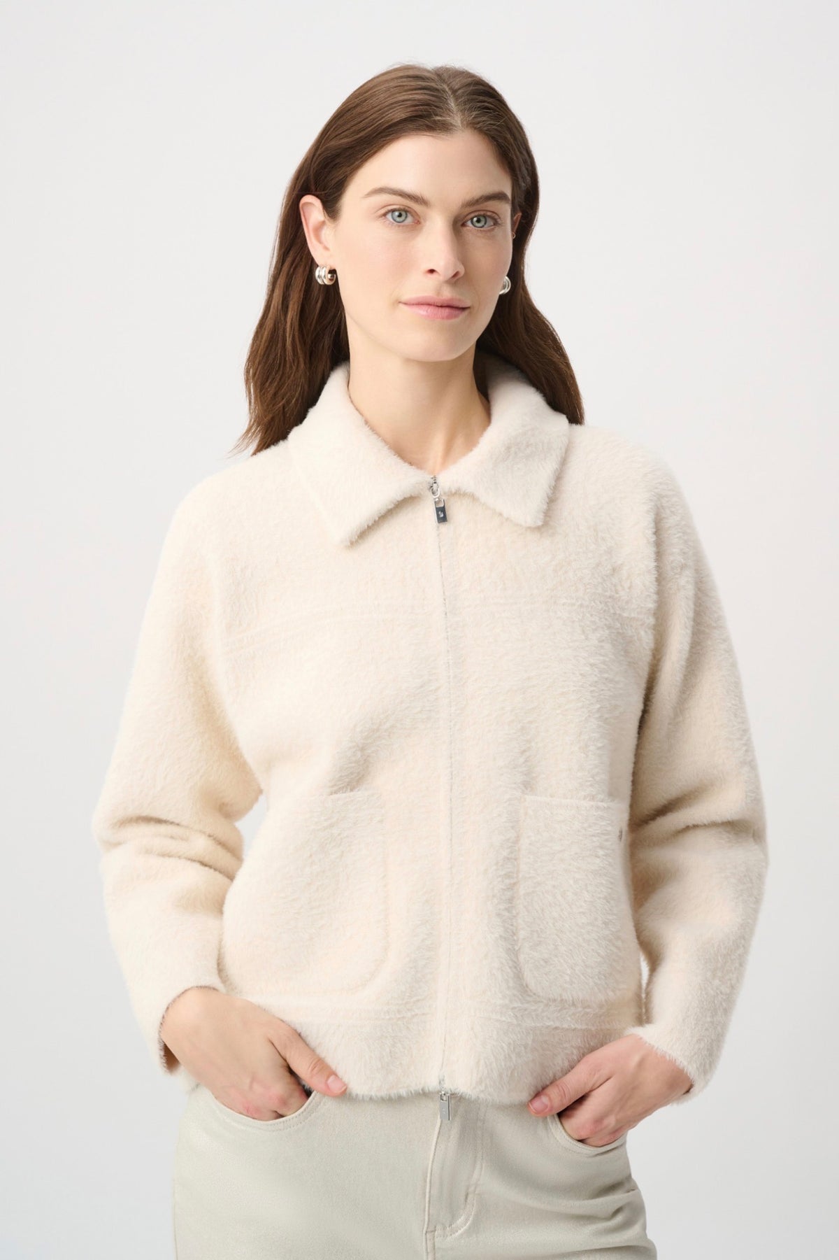 Joseph Ribkoff Detachable Faux Fur Collar Jacket Birch 264920