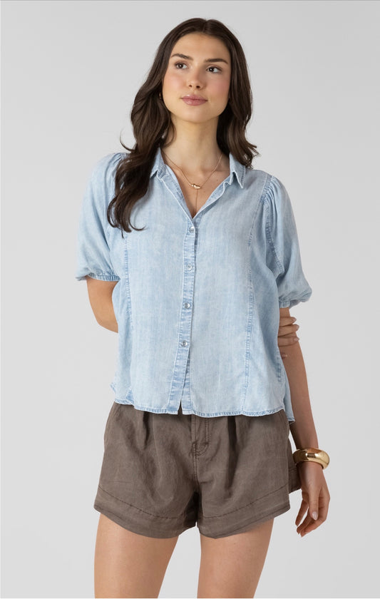 Dex Panelled Button Front Blouse Bleached Indigo