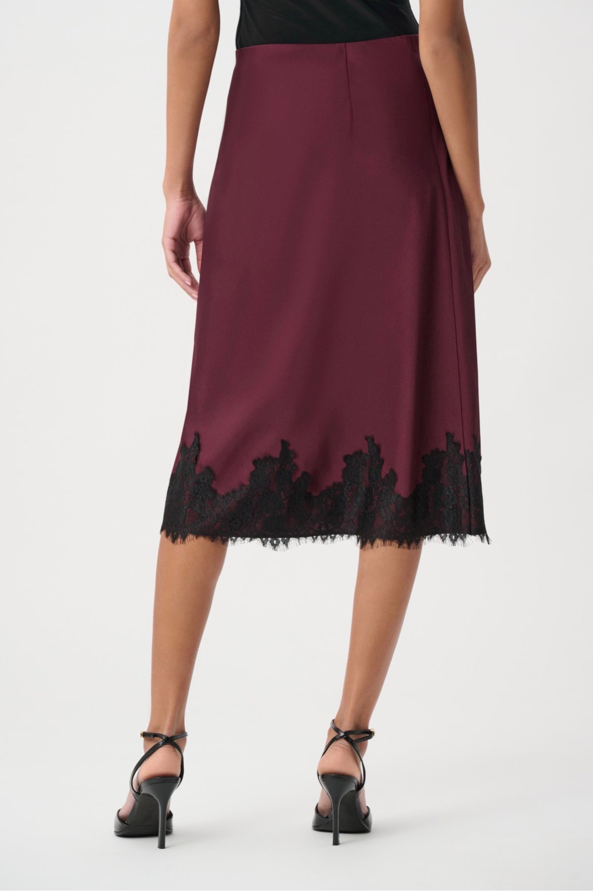 Joseph Ribkoff Recycled Satin Lace Trim Midi Skirt 264037