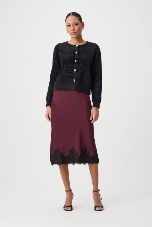 Joseph Ribkoff Recycled Satin Lace Trim Midi Skirt 264037