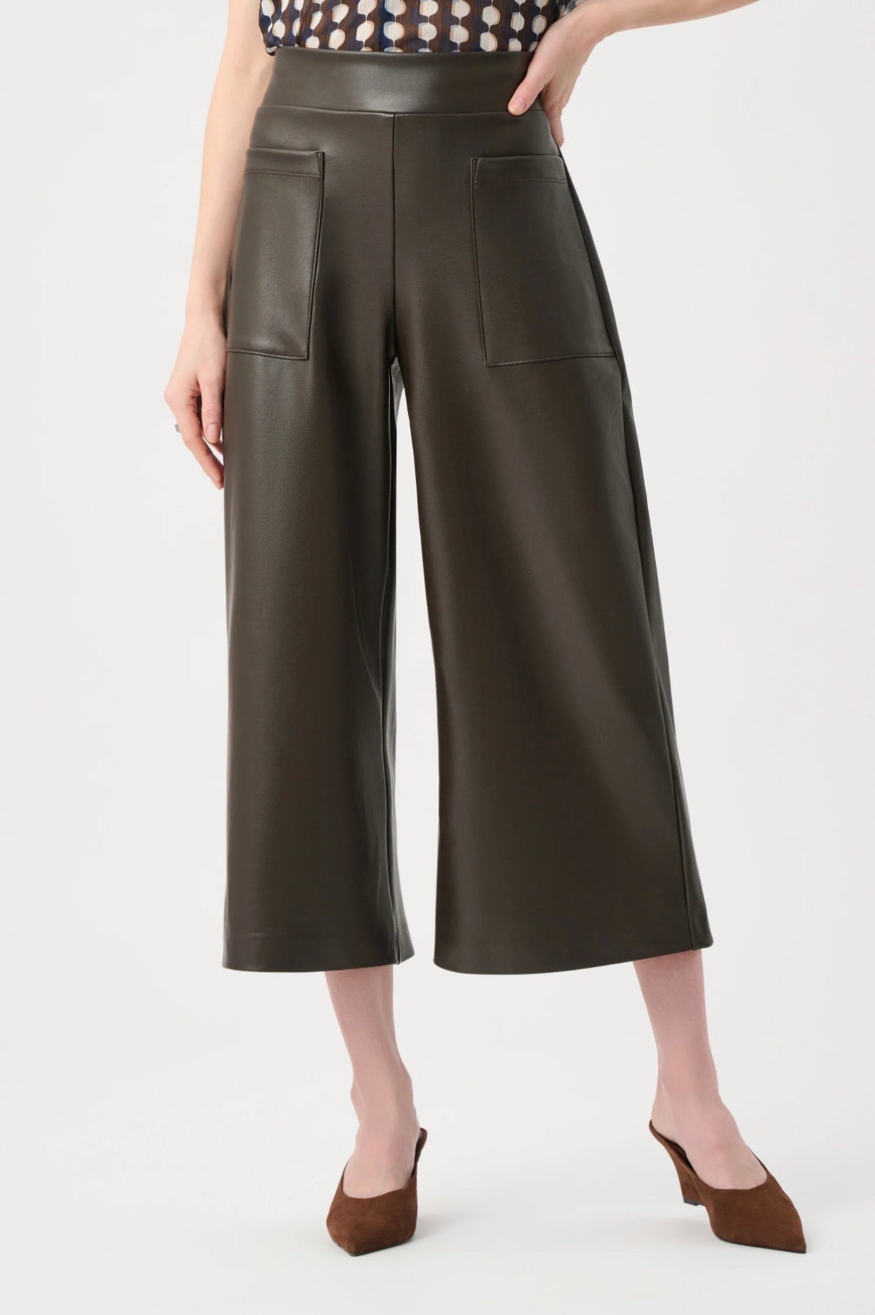 Joseph Ribkoff Leatherette Pull-On Culotte Pants Mocha 263096