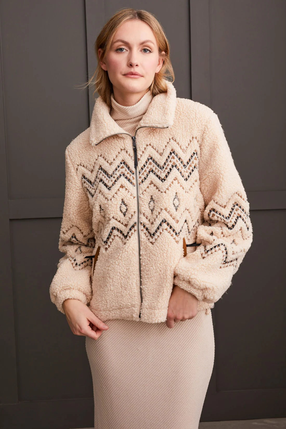 Tribal Embroidered Sherpa Jacket