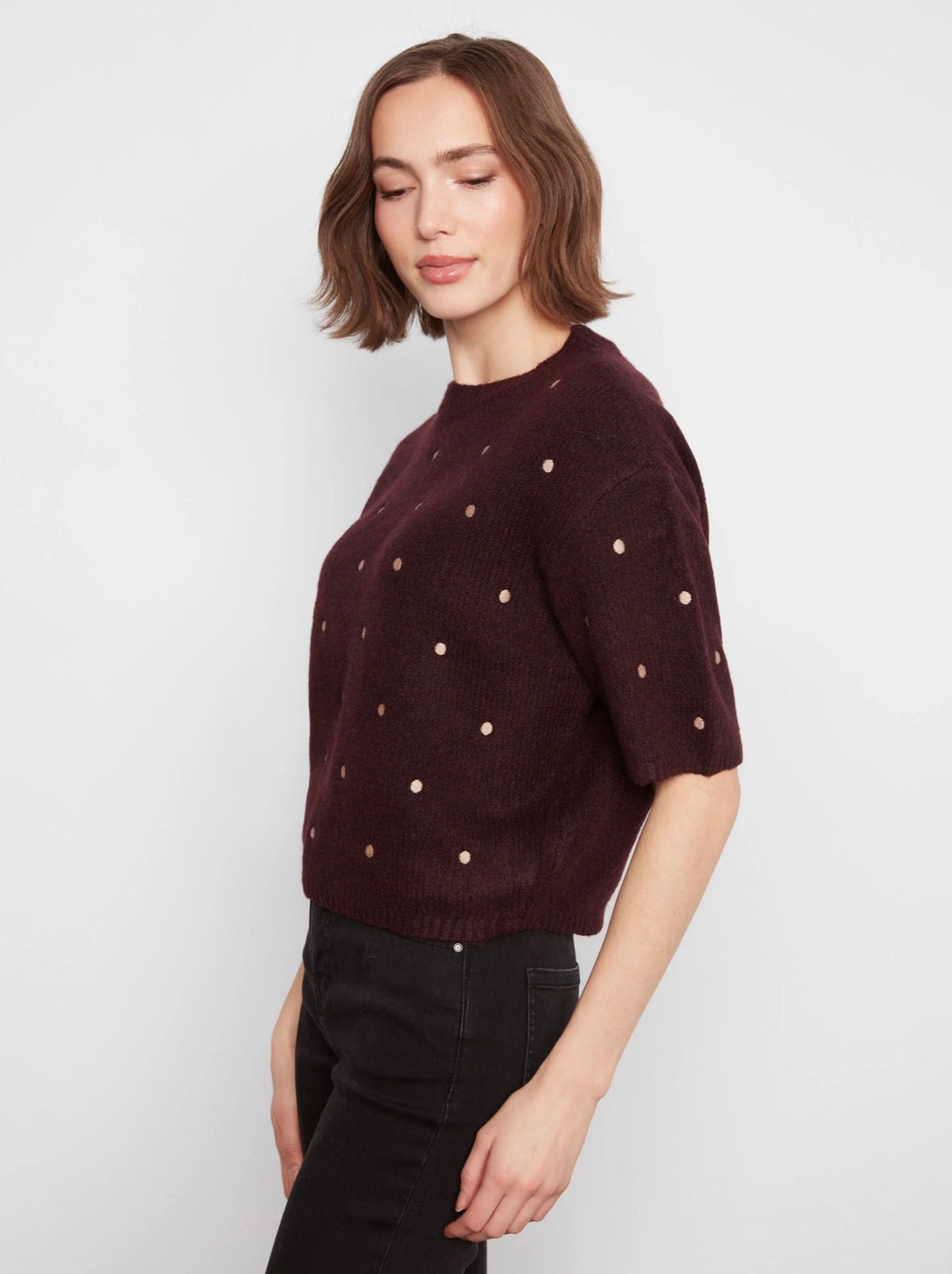 Charlie B Polka Dot Elbow Sleeve Sweater