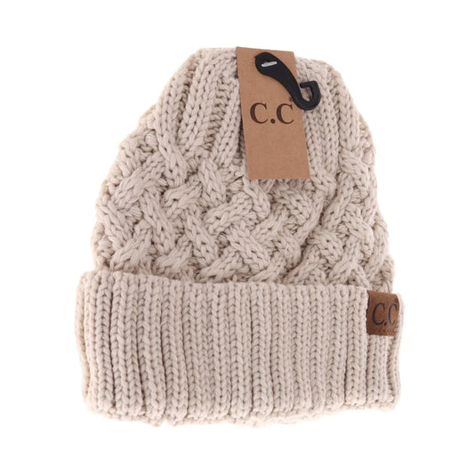 C.C Lattice Knit Cuff Beanie Beige