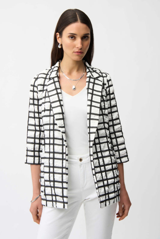Joseph Ribkoff Jacquard Plaid Print Boxy Blazer With Notched Collar 261268