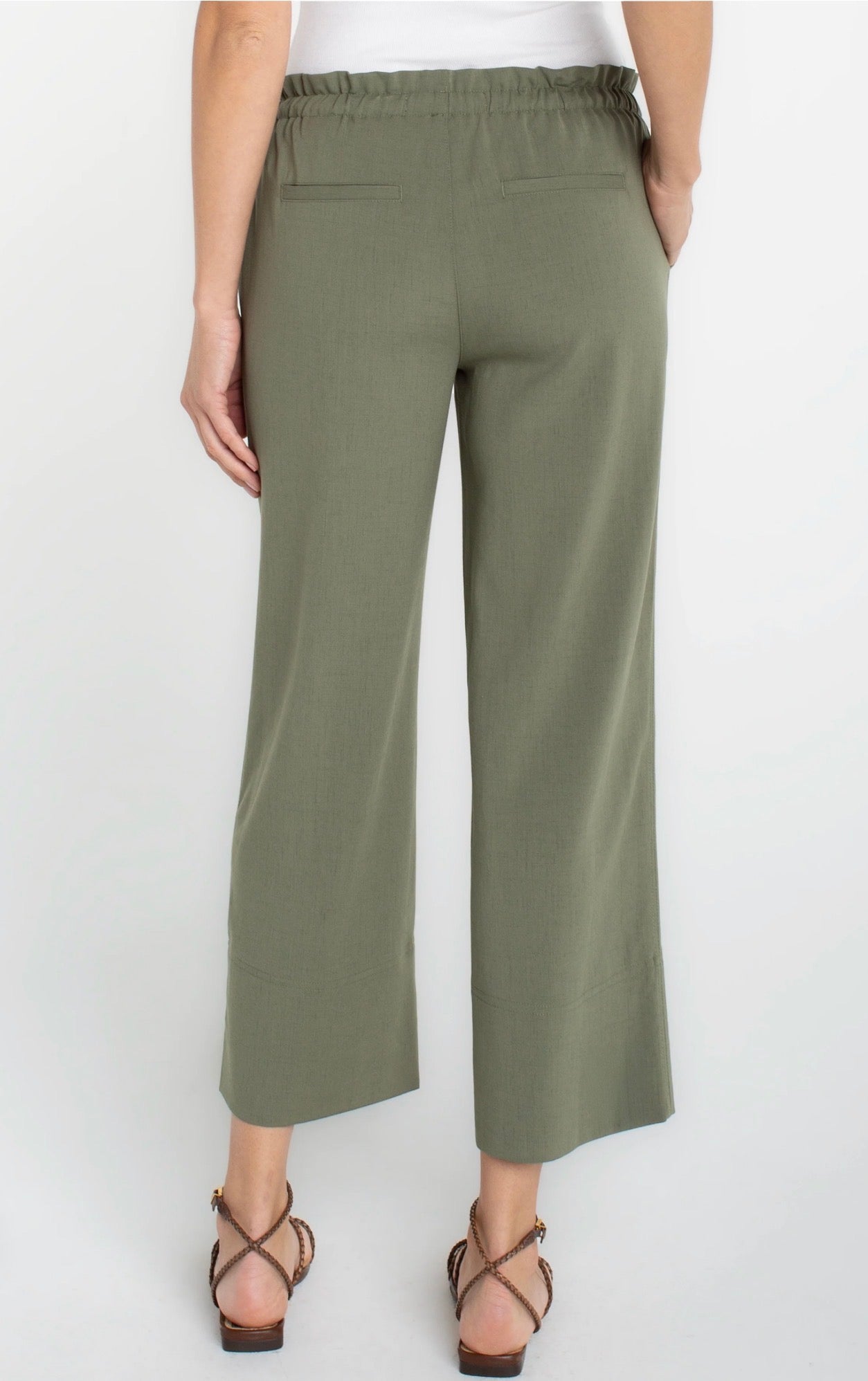 Liverpool Pull On Wide Leg Ankle Pants Olive