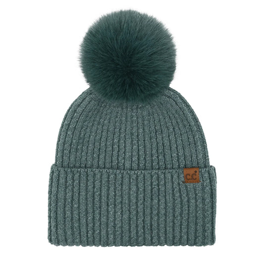 C/C Cable Cuff Pom Beanie Green