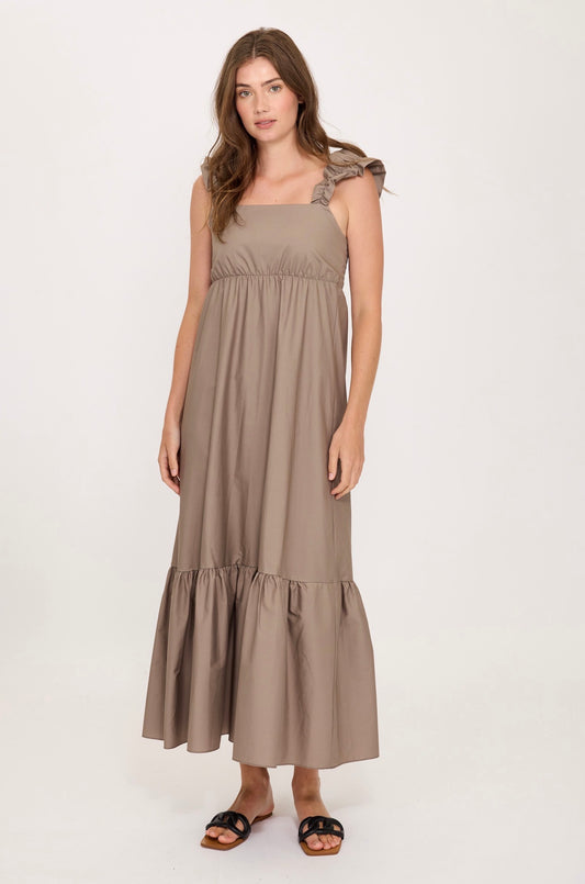 Pistache Poplin Cotton Maxi Dress Taupe