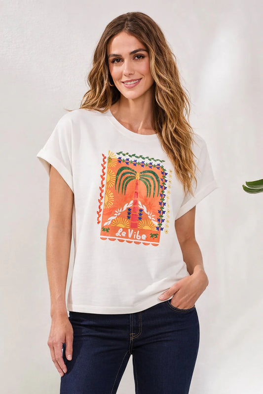 Tribal Cap Sleeve Embroided Tee