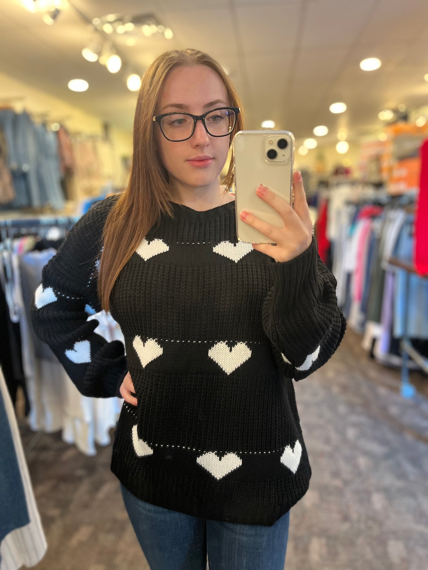 Pistache Black Sweater with Cream Hearts