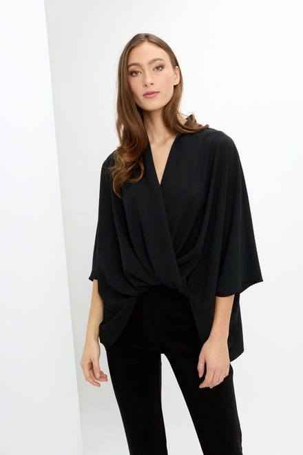 Joseph Ribkoff Woven Dolman Sleeve Wrap Top Black 241218