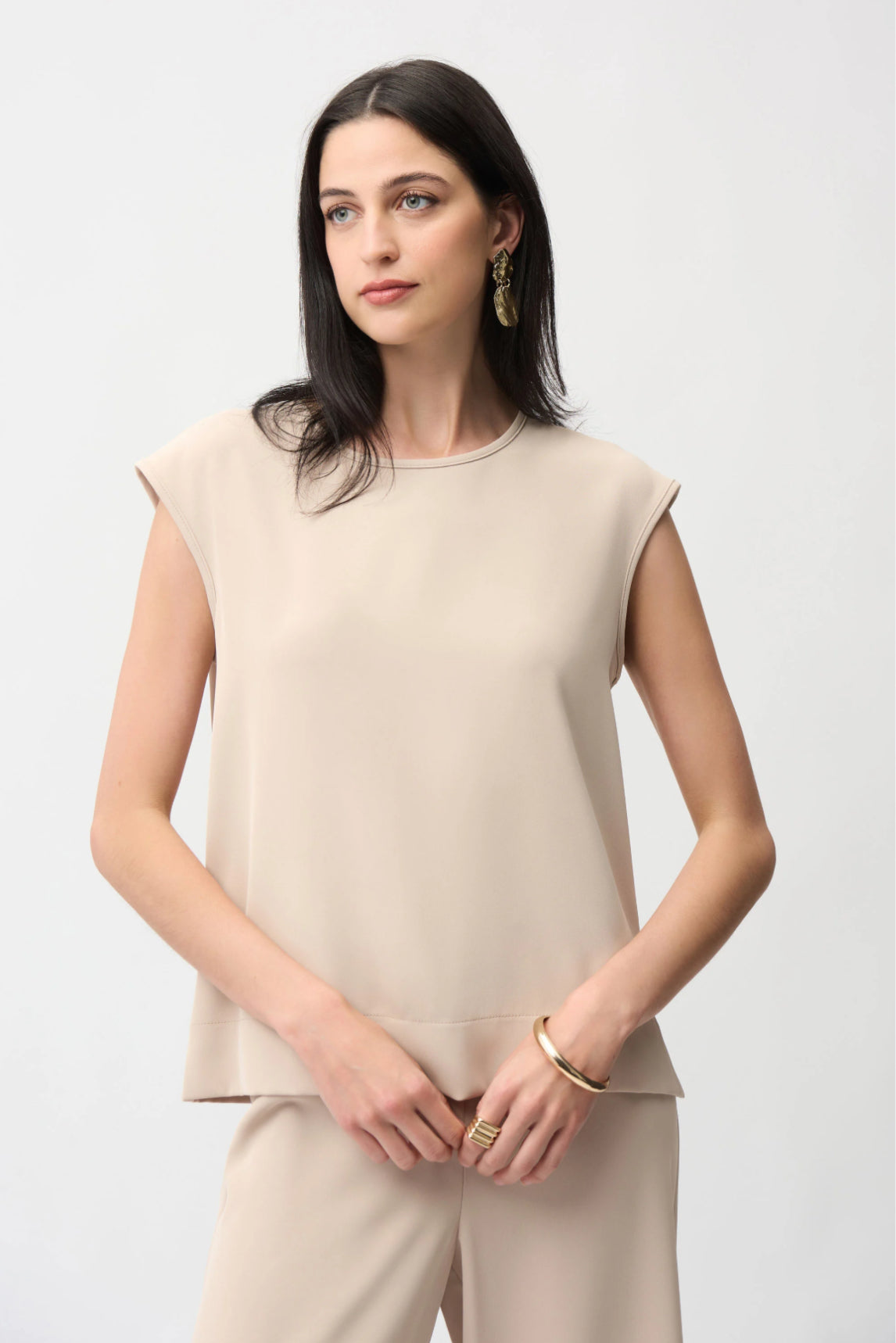 Joseph Ribkoff Woven Twill Boxy Top With Side Slits 261122
