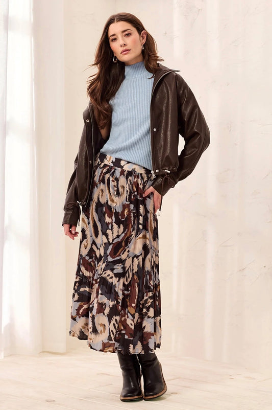 Tribal Flowy Plisse Printed Crepe Skirt