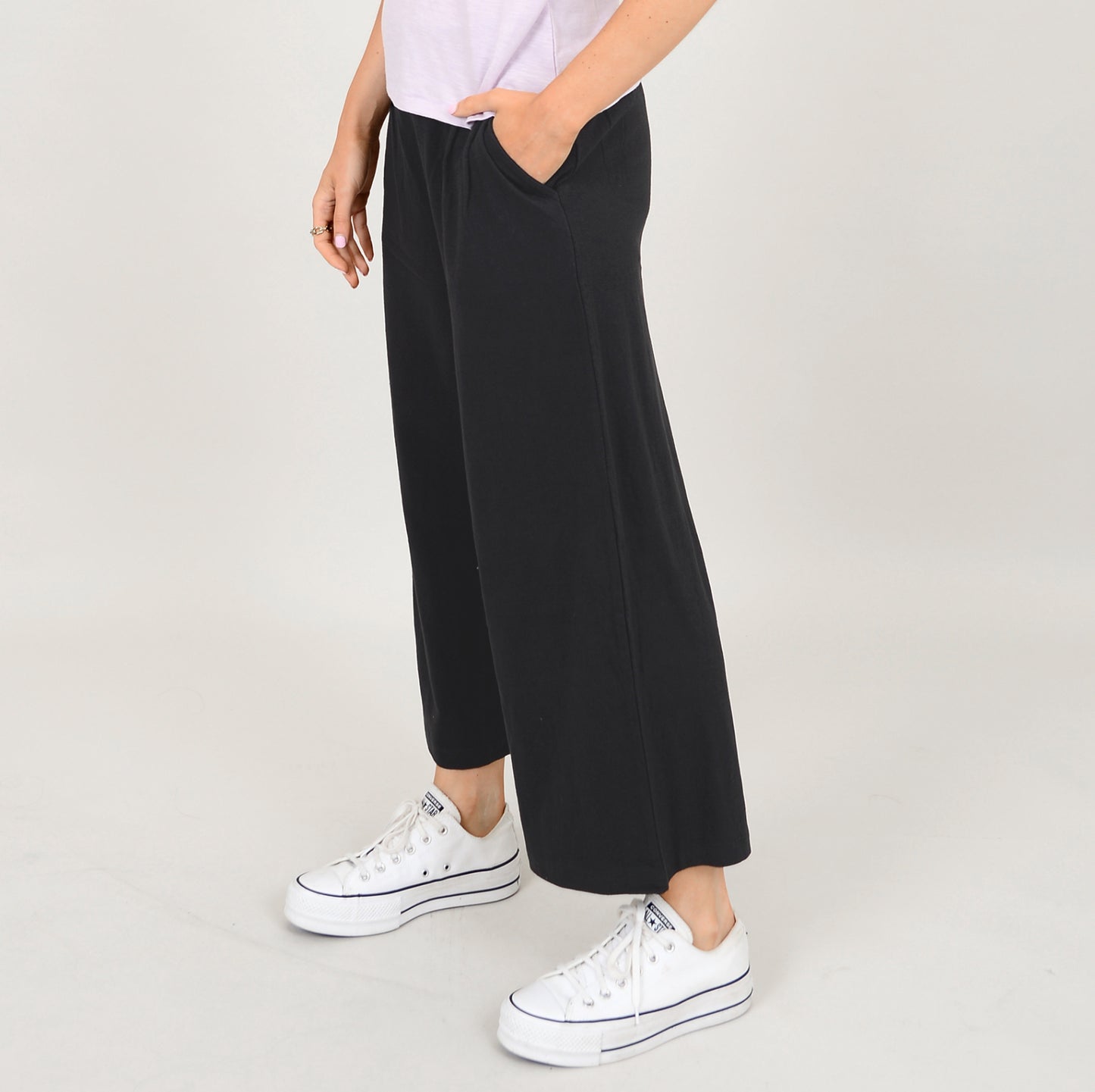 RD Style Victoriana Wide Leg Cropped Pants Black