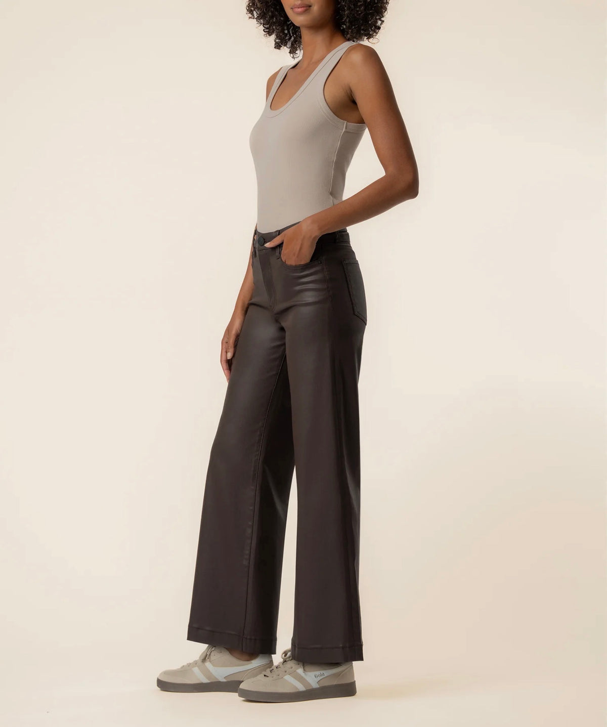 Kut Meg Coated High Rise Wide Leg Jeans Chocolate