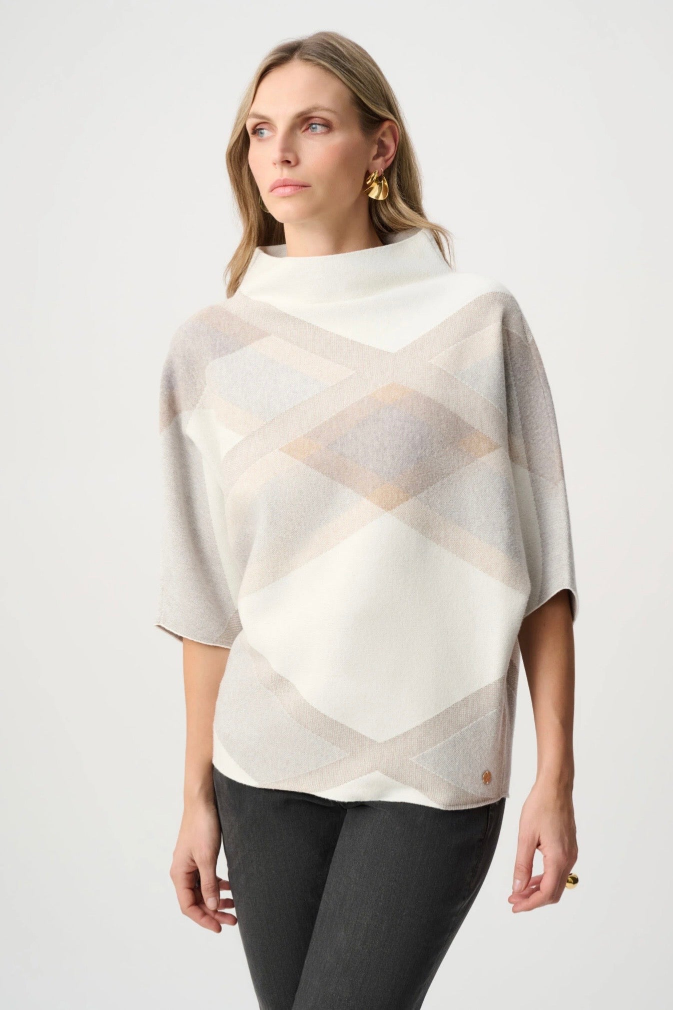 Joseph Ribkoff Brushed Viscose And Nylon Plaid Funnel-Neck Sweater 263947