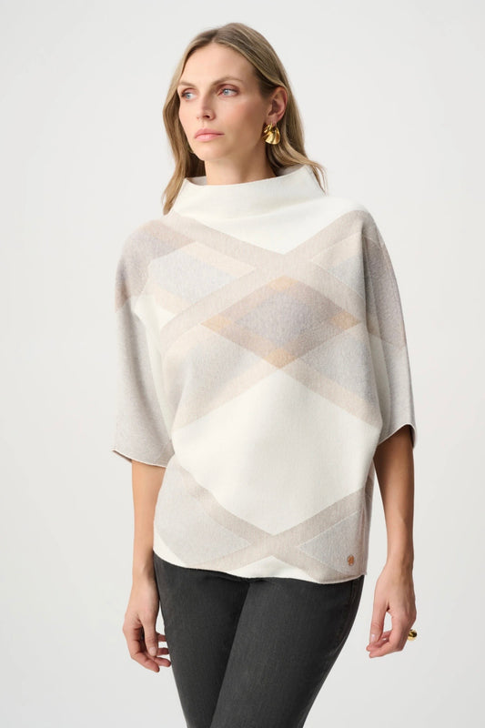 Joseph Ribkoff Brushed Viscose And Nylon Plaid Funnel-Neck Sweater 263947