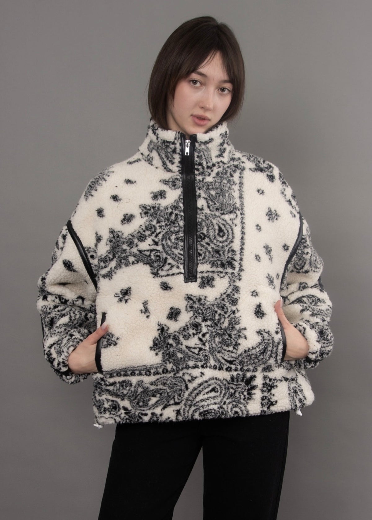 RD Style Mila Oversized Sherpa Half Zip Sweater