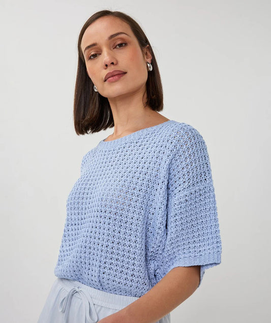 Esqualo Open Knit Short Sleeve Sweater Pacific Blue