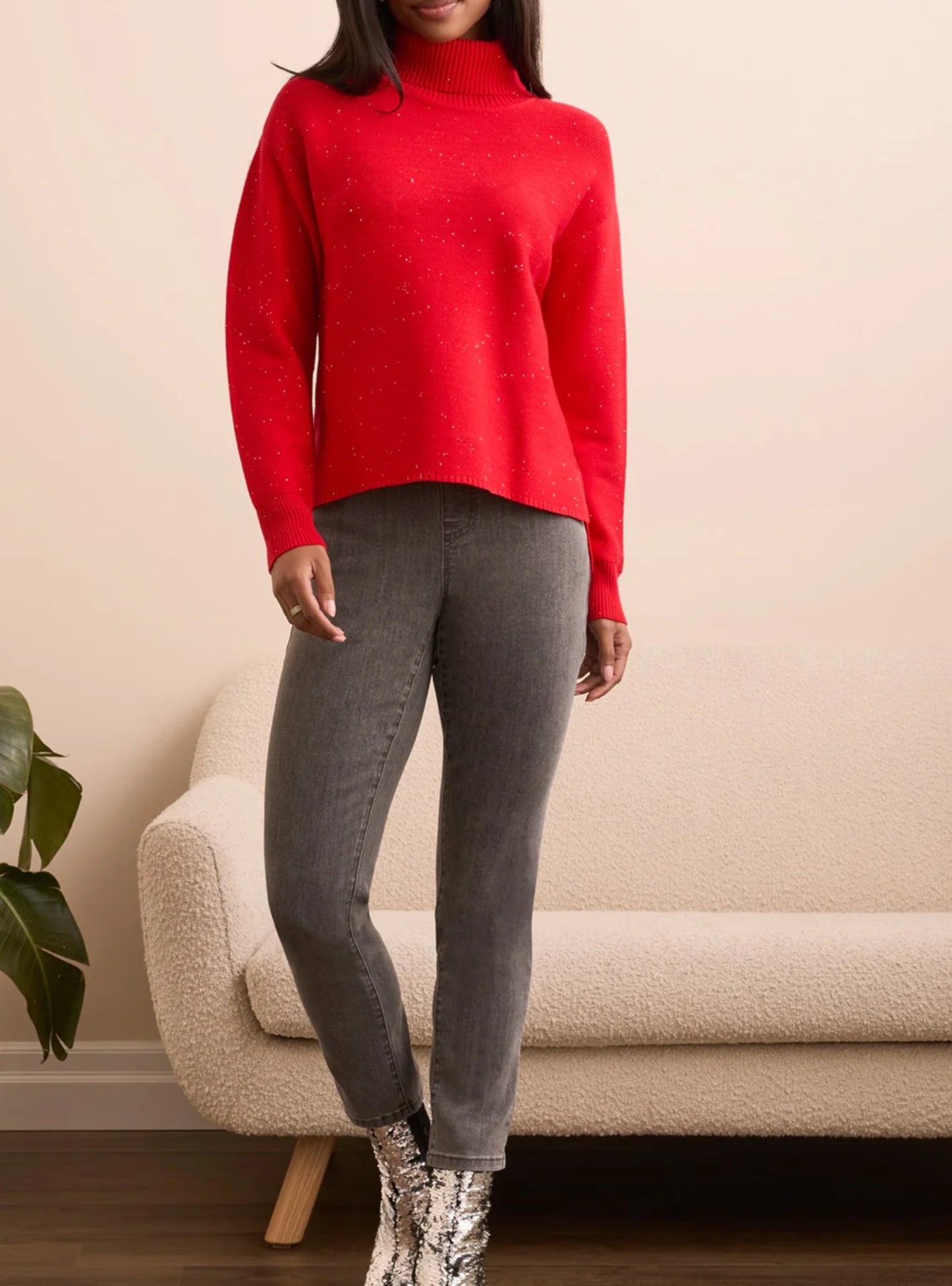 Tribal Sequin Turtleneck Sweater Carmine